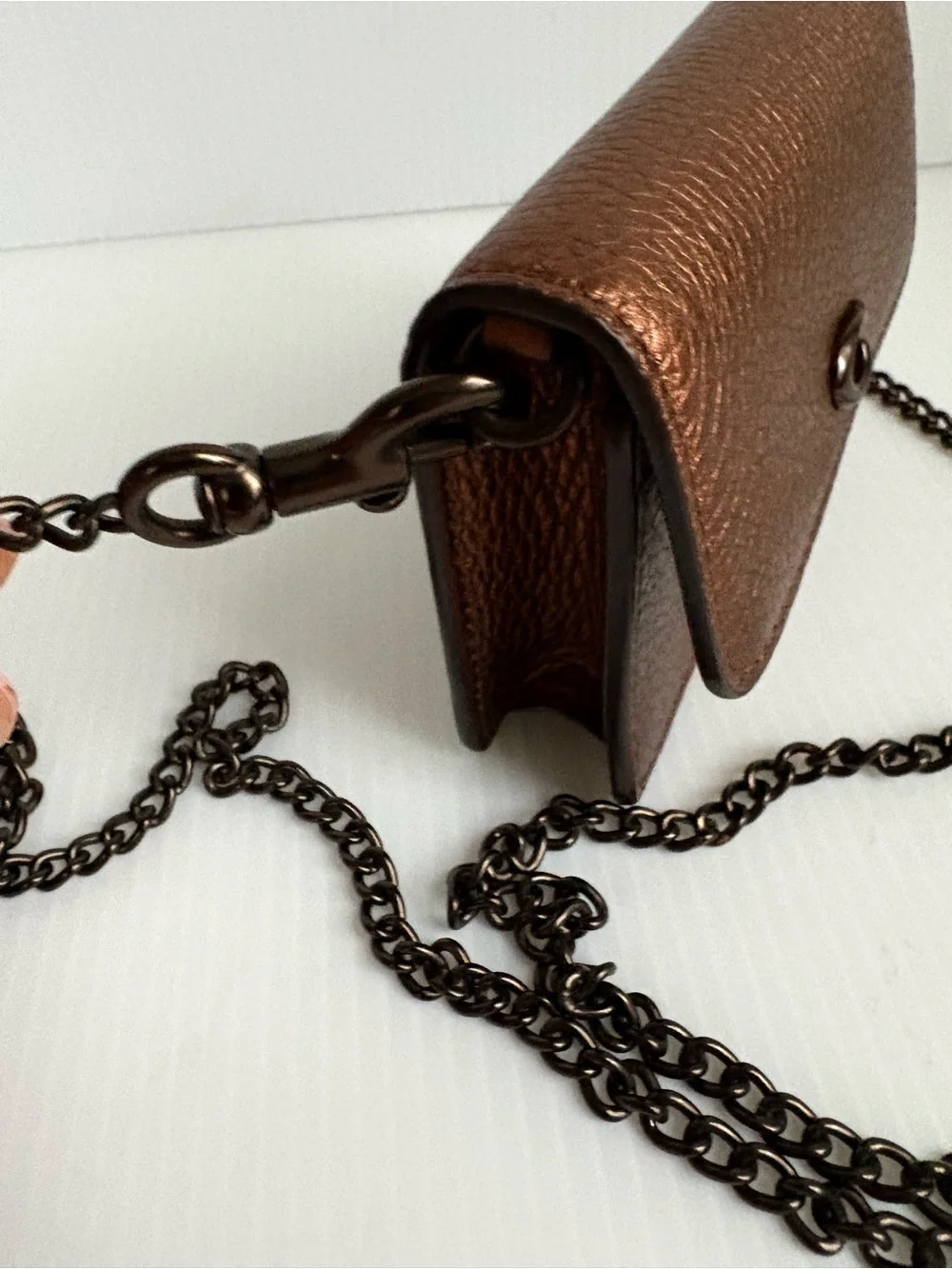Coach Half Flap card Case Crossbody Bag Pewter Metallic Bronze Chain Strap NWOT